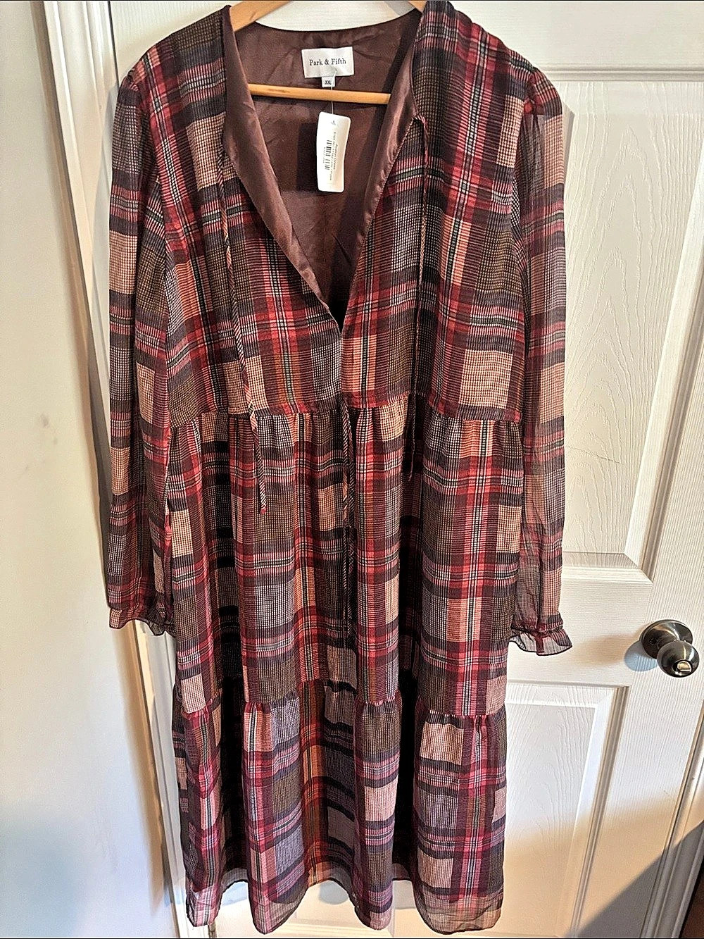 Park & Fifth Avalon Dress Plaid Maxi Red & Brown XXL